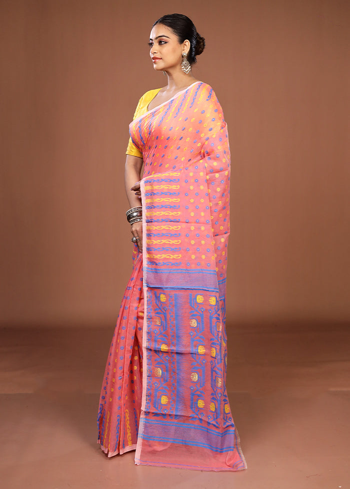 Pink Jamdani Cotton Saree Without Blouse Piece