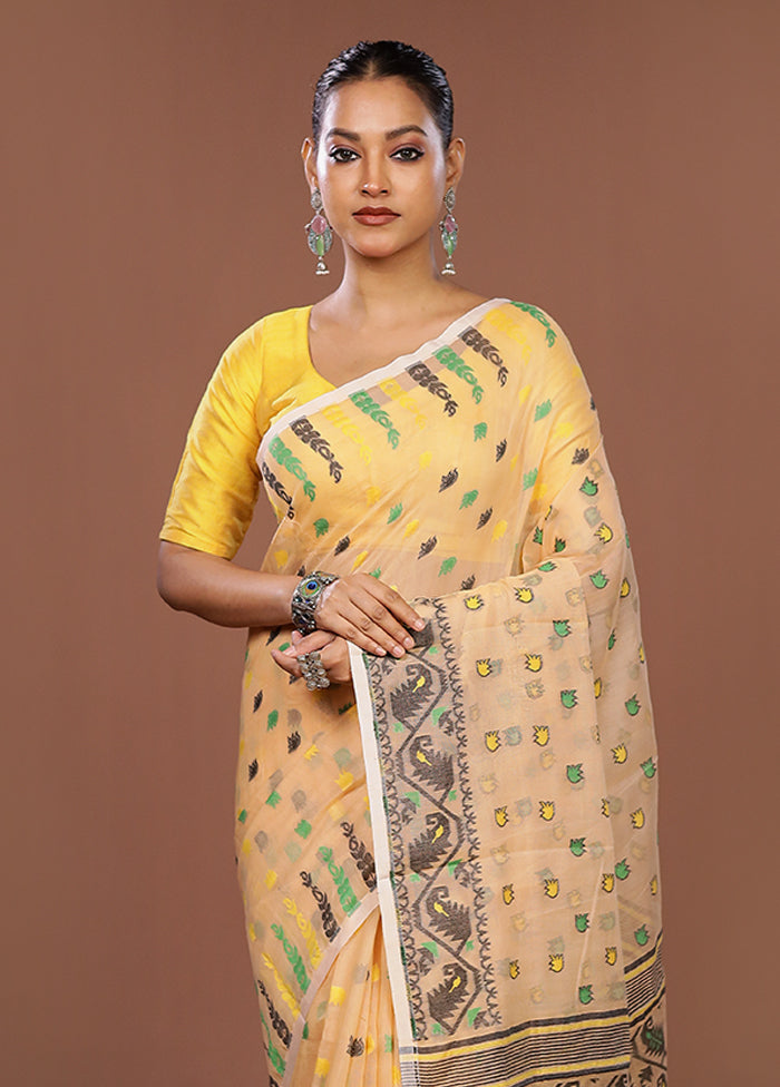 Cream Jamdani Cotton Saree Without Blouse Piece