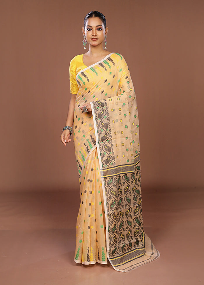 Cream Jamdani Cotton Saree Without Blouse Piece