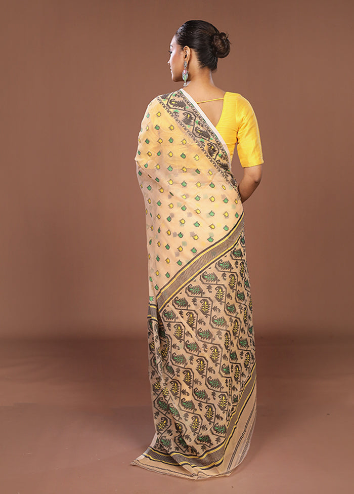 Cream Jamdani Cotton Saree Without Blouse Piece
