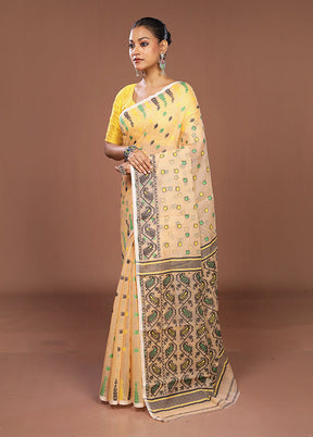 Cream Jamdani Cotton Saree Without Blouse Piece