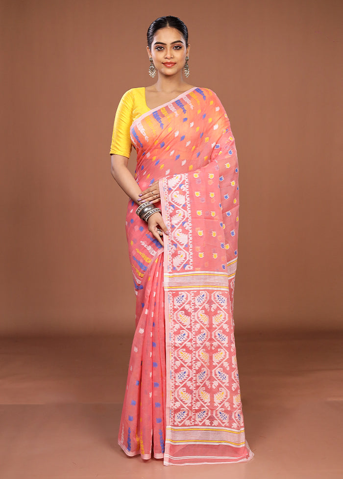 Pink Jamdani Cotton Saree Without Blouse Piece