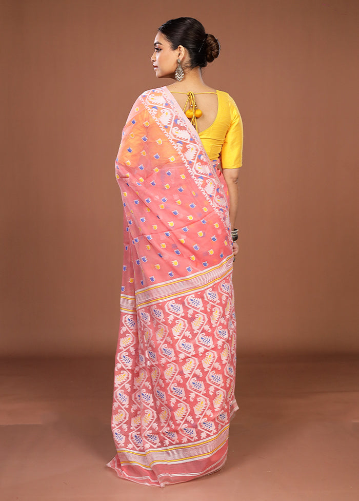 Pink Jamdani Cotton Saree Without Blouse Piece