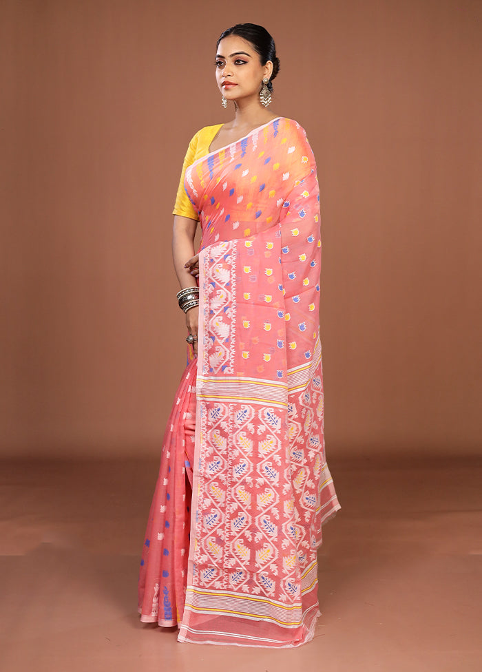 Pink Jamdani Cotton Saree Without Blouse Piece