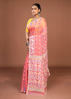 Pink Jamdani Cotton Saree Without Blouse Piece