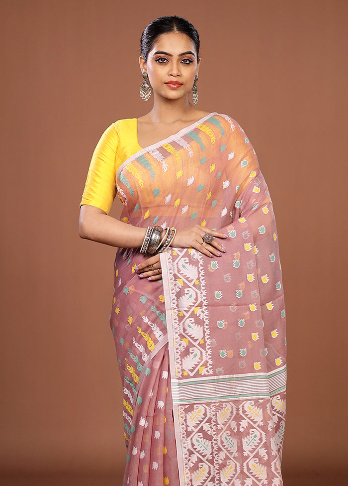 Purple Jamdani Cotton Saree Without Blouse Piece
