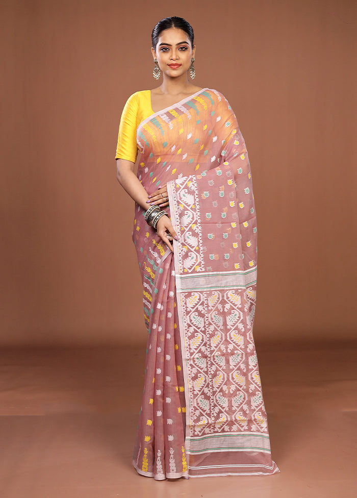 Purple Jamdani Cotton Saree Without Blouse Piece