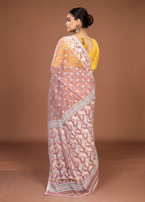 Purple Jamdani Cotton Saree Without Blouse Piece