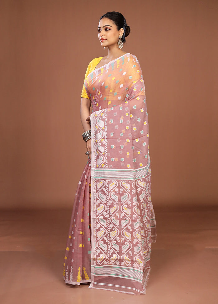 Purple Jamdani Cotton Saree Without Blouse Piece