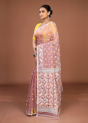 Purple Jamdani Cotton Saree Without Blouse Piece