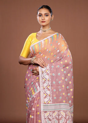 Purple Jamdani Cotton Saree Without Blouse Piece