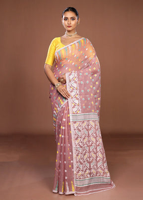 Purple Jamdani Cotton Saree Without Blouse Piece