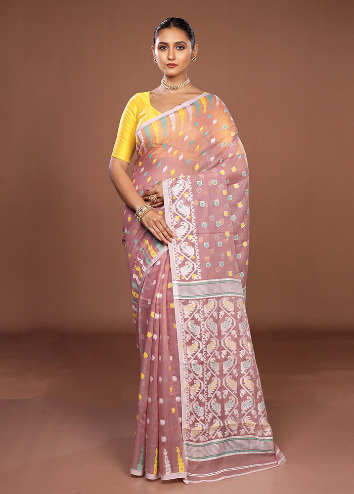 Purple Jamdani Cotton Saree Without Blouse Piece
