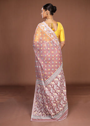 Purple Jamdani Cotton Saree Without Blouse Piece