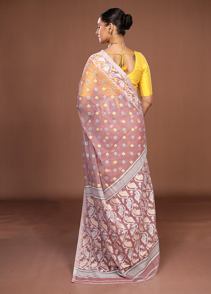 Purple Jamdani Cotton Saree Without Blouse Piece