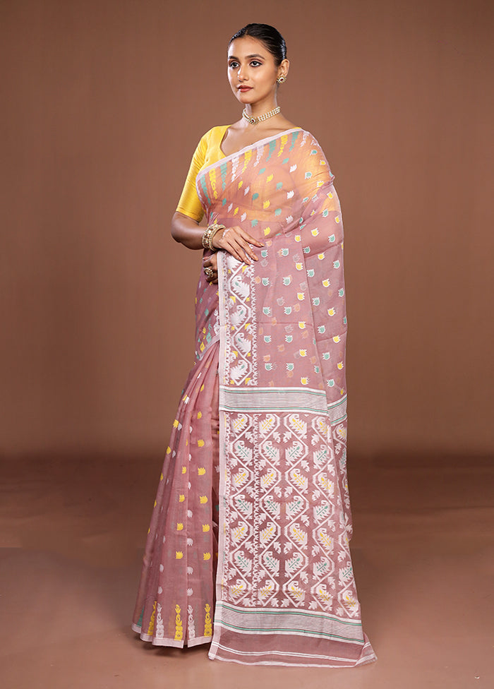 Purple Jamdani Cotton Saree Without Blouse Piece