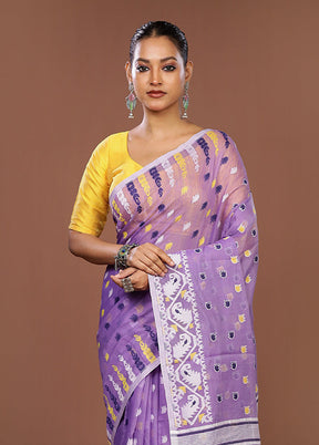 Purple Jamdani Cotton Saree Without Blouse Piece