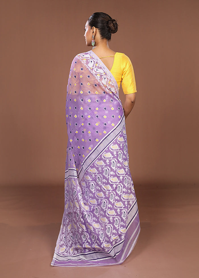 Purple Jamdani Cotton Saree Without Blouse Piece