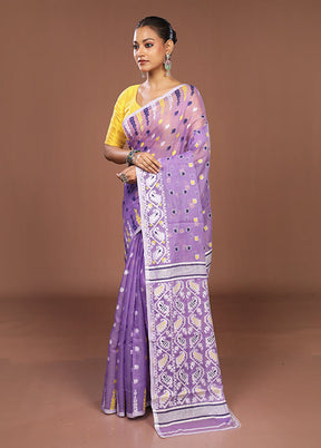 Purple Jamdani Cotton Saree Without Blouse Piece