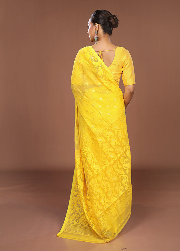 Yellow Jamdani Cotton Saree Without Blouse Piece
