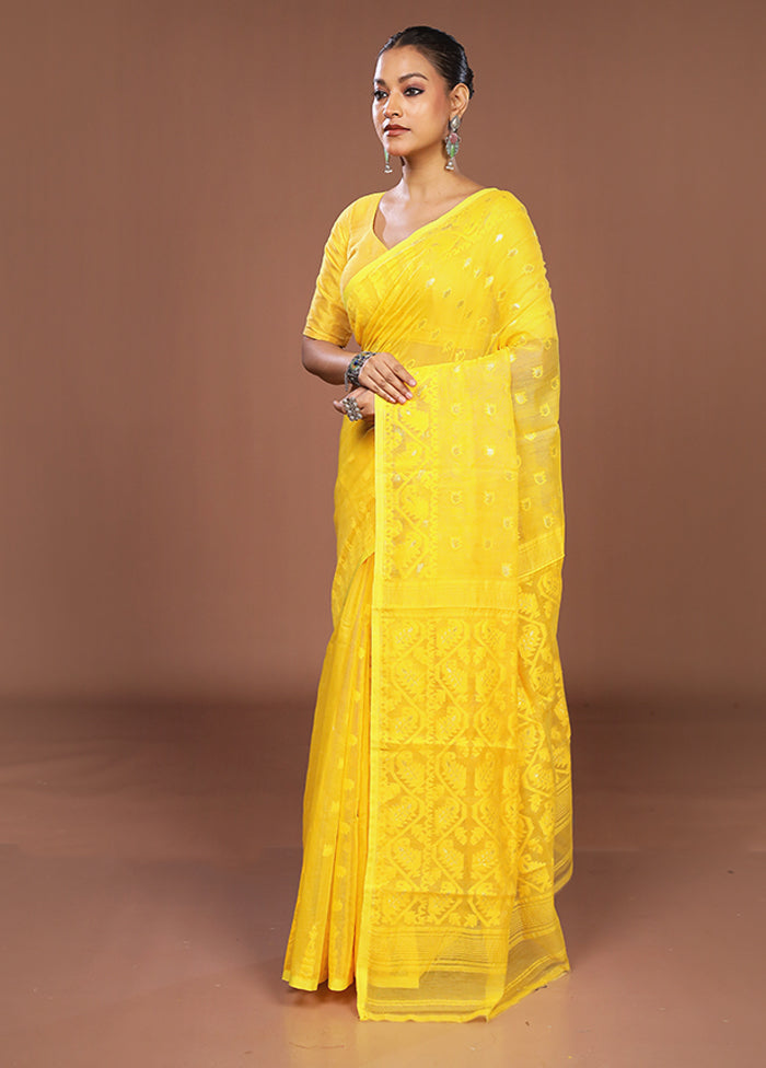 Yellow Jamdani Cotton Saree Without Blouse Piece