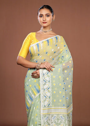 Green Jamdani Cotton Saree Without Blouse Piece