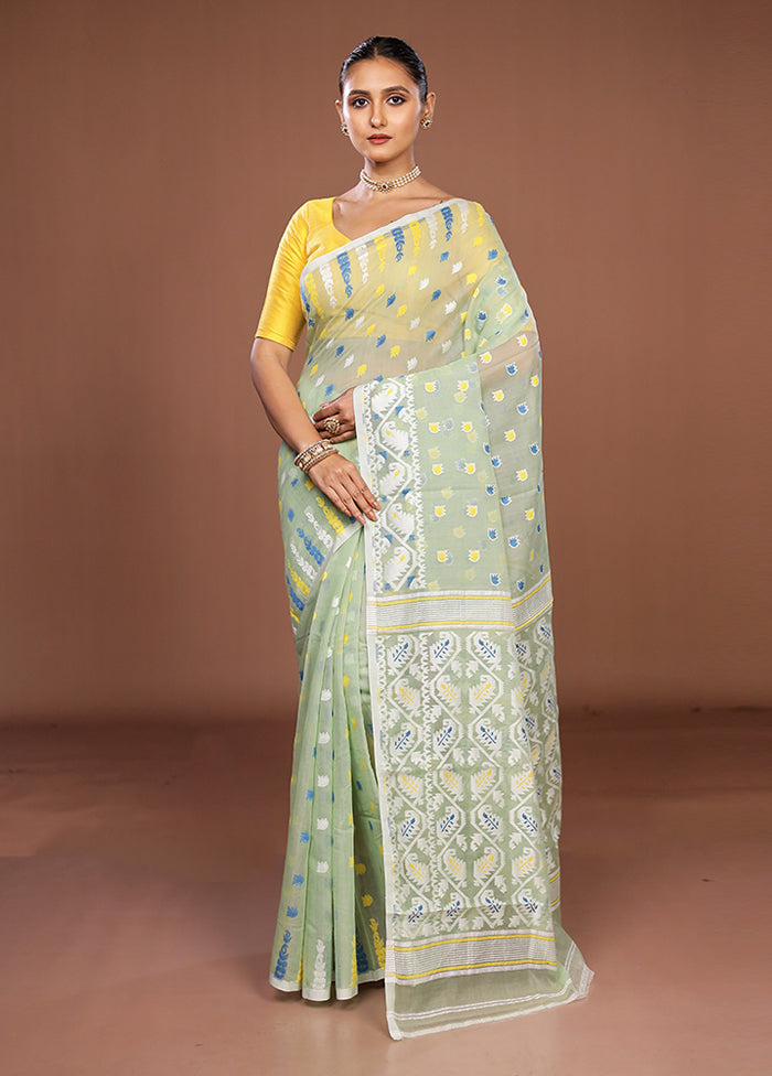 Green Jamdani Cotton Saree Without Blouse Piece