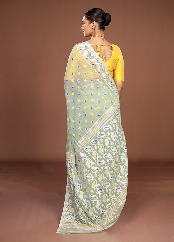 Green Jamdani Cotton Saree Without Blouse Piece