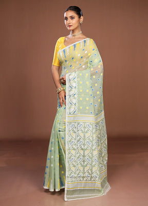 Green Jamdani Cotton Saree Without Blouse Piece