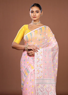 Pink Jamdani Cotton Saree Without Blouse Piece