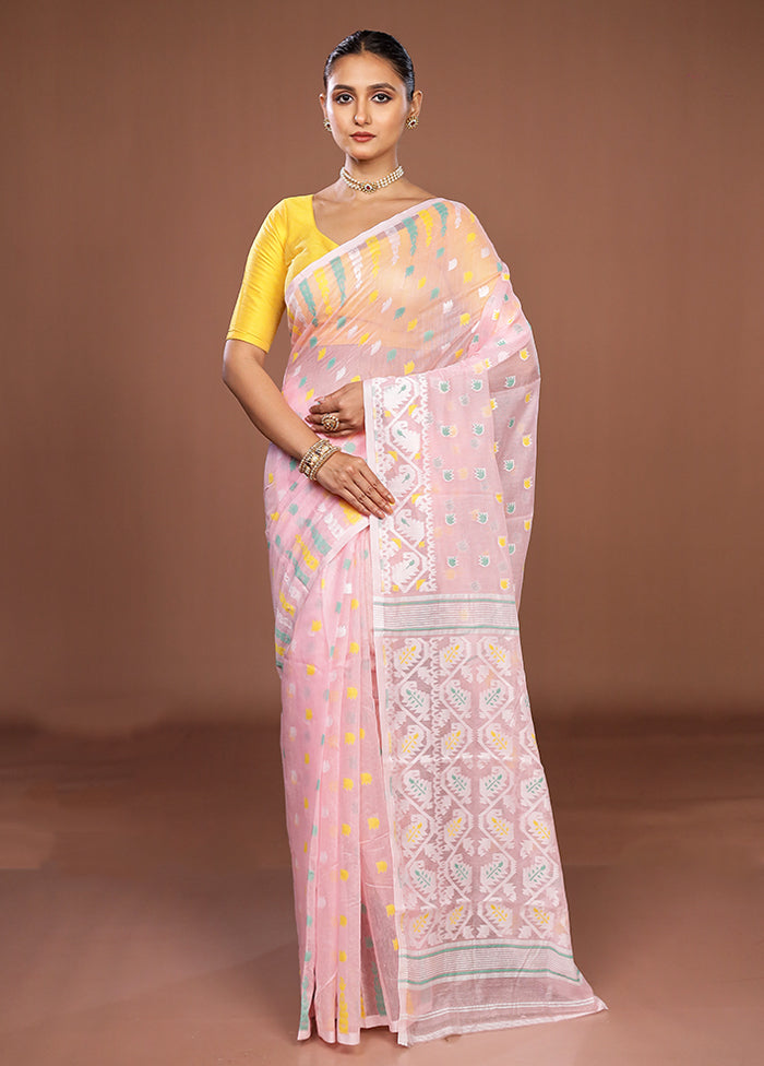 Pink Jamdani Cotton Saree Without Blouse Piece