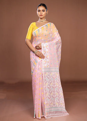 Pink Jamdani Cotton Saree Without Blouse Piece