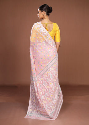 Pink Jamdani Cotton Saree Without Blouse Piece