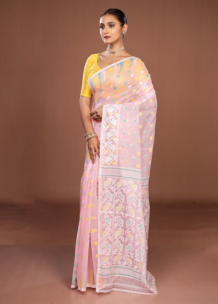 Pink Jamdani Cotton Saree Without Blouse Piece