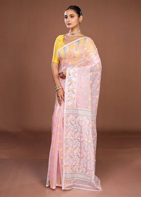Pink Jamdani Cotton Saree Without Blouse Piece