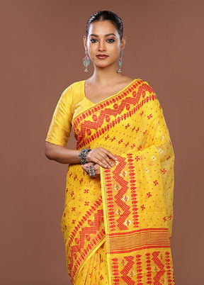 Yellow Jamdani Cotton Saree Without Blouse Piece
