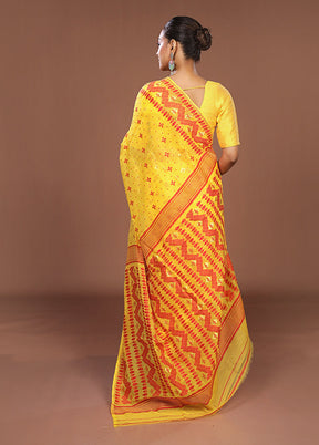 Yellow Jamdani Cotton Saree Without Blouse Piece