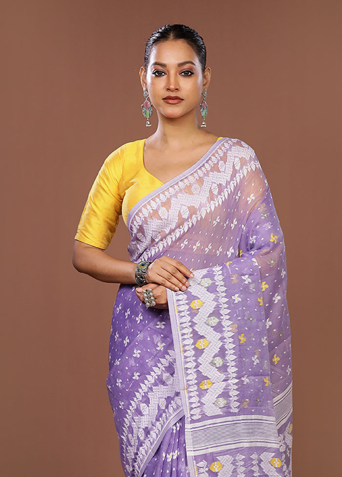 Purple Jamdani Cotton Saree Without Blouse Piece
