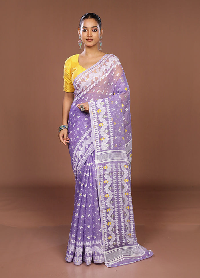 Purple Jamdani Cotton Saree Without Blouse Piece