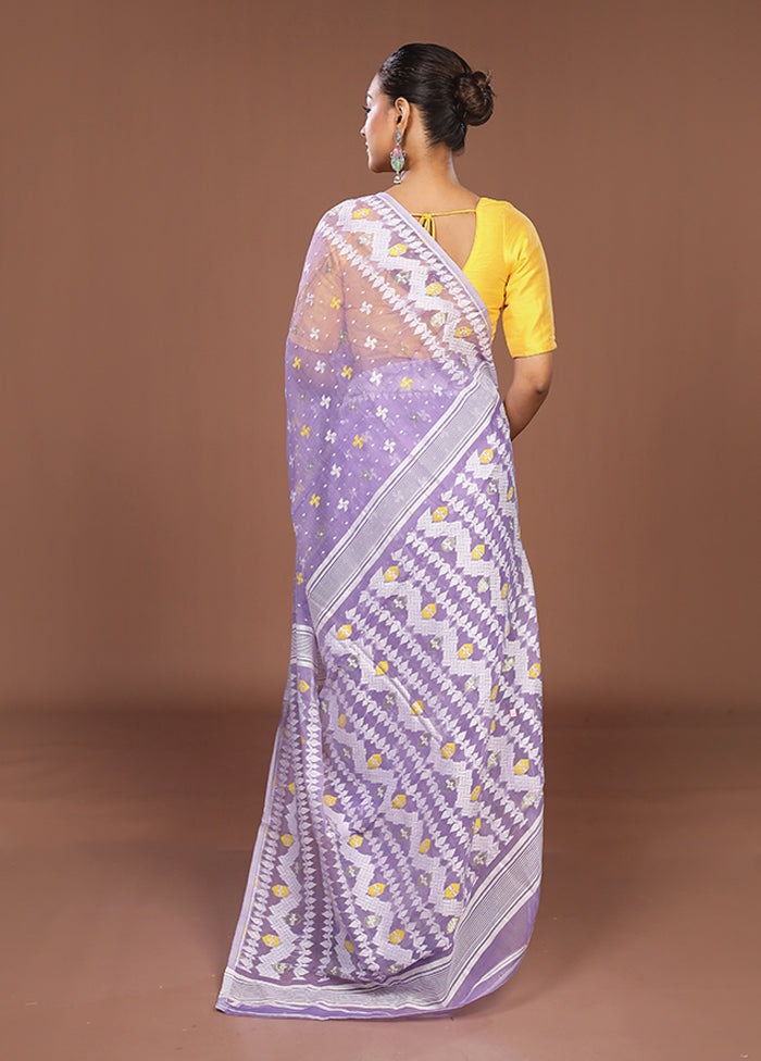 Purple Jamdani Cotton Saree Without Blouse Piece