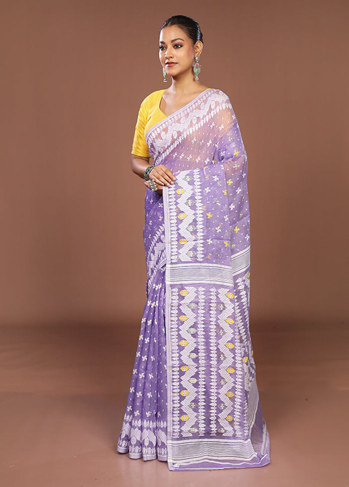 Purple Jamdani Cotton Saree Without Blouse Piece