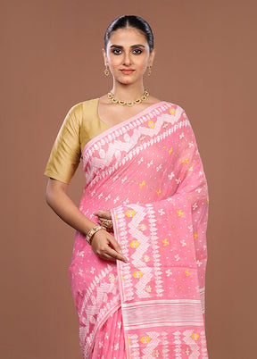 Pink Jamdani Cotton Saree Without Blouse Piece