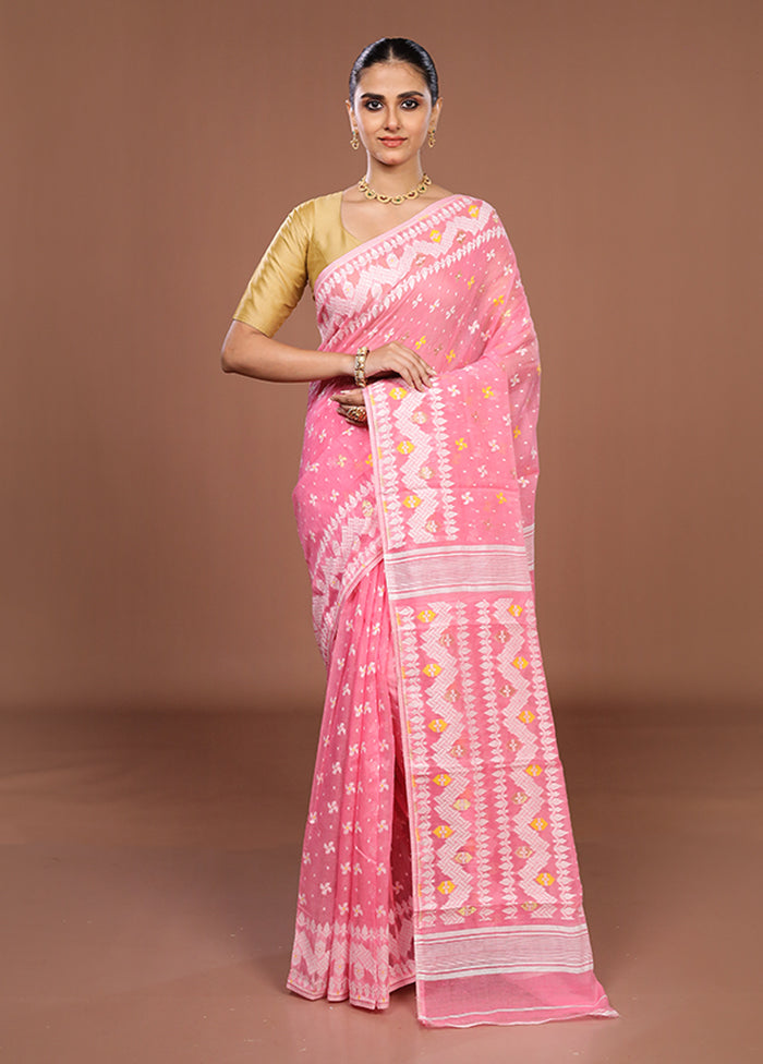 Pink Jamdani Cotton Saree Without Blouse Piece
