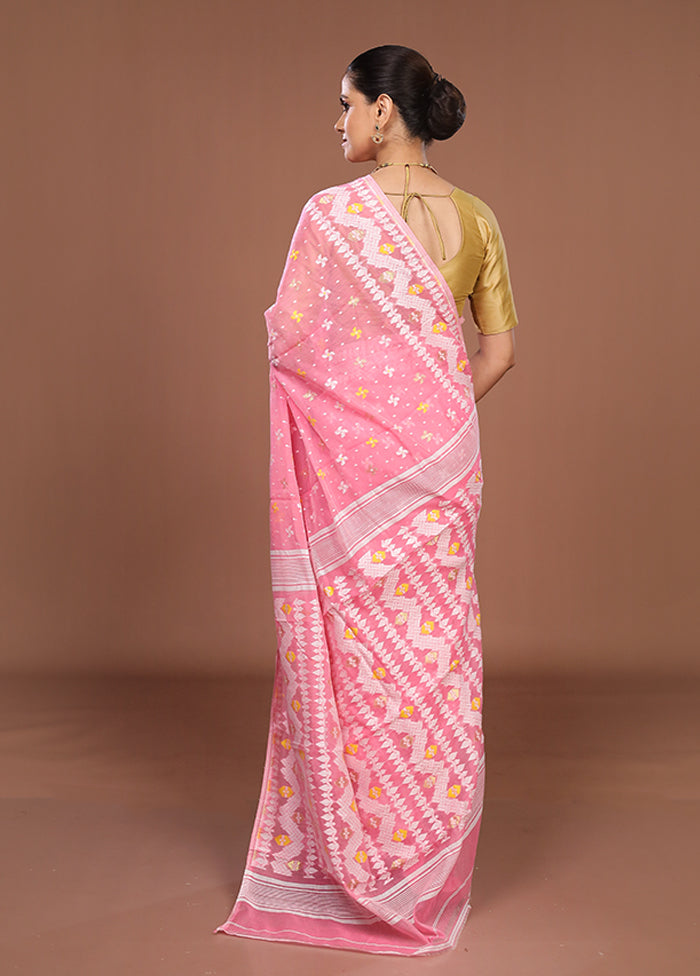 Pink Jamdani Cotton Saree Without Blouse Piece