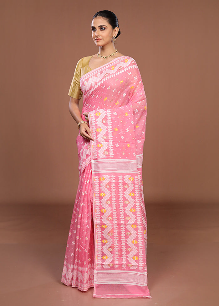 Pink Jamdani Cotton Saree Without Blouse Piece