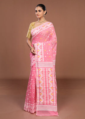 Pink Jamdani Cotton Saree Without Blouse Piece