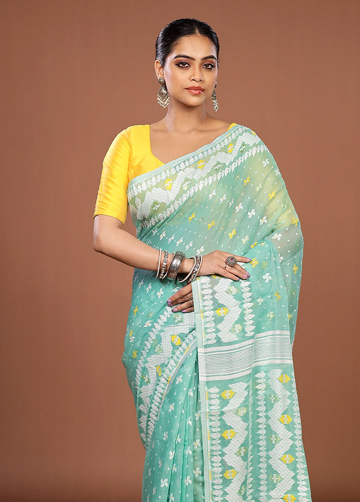 Green Jamdani Cotton Saree Without Blouse Piece
