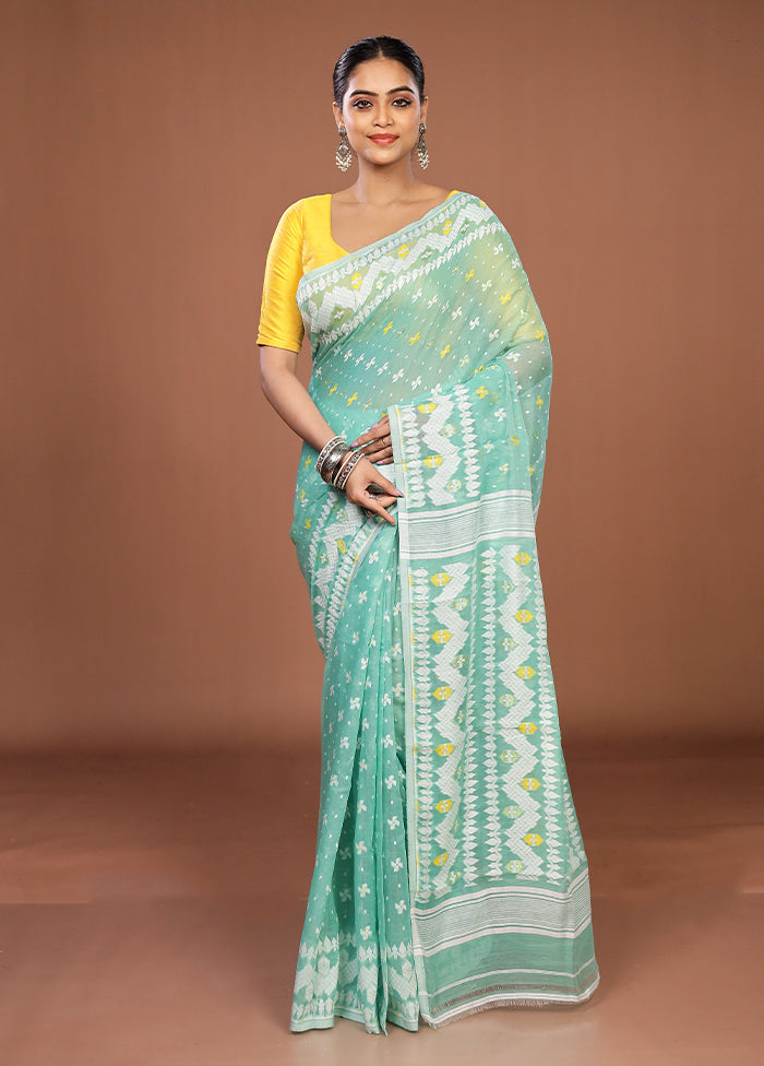Green Jamdani Cotton Saree Without Blouse Piece