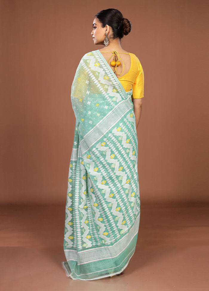 Green Jamdani Cotton Saree Without Blouse Piece