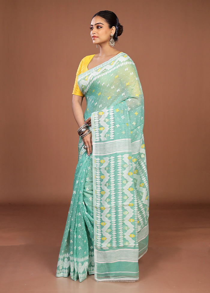 Green Jamdani Cotton Saree Without Blouse Piece